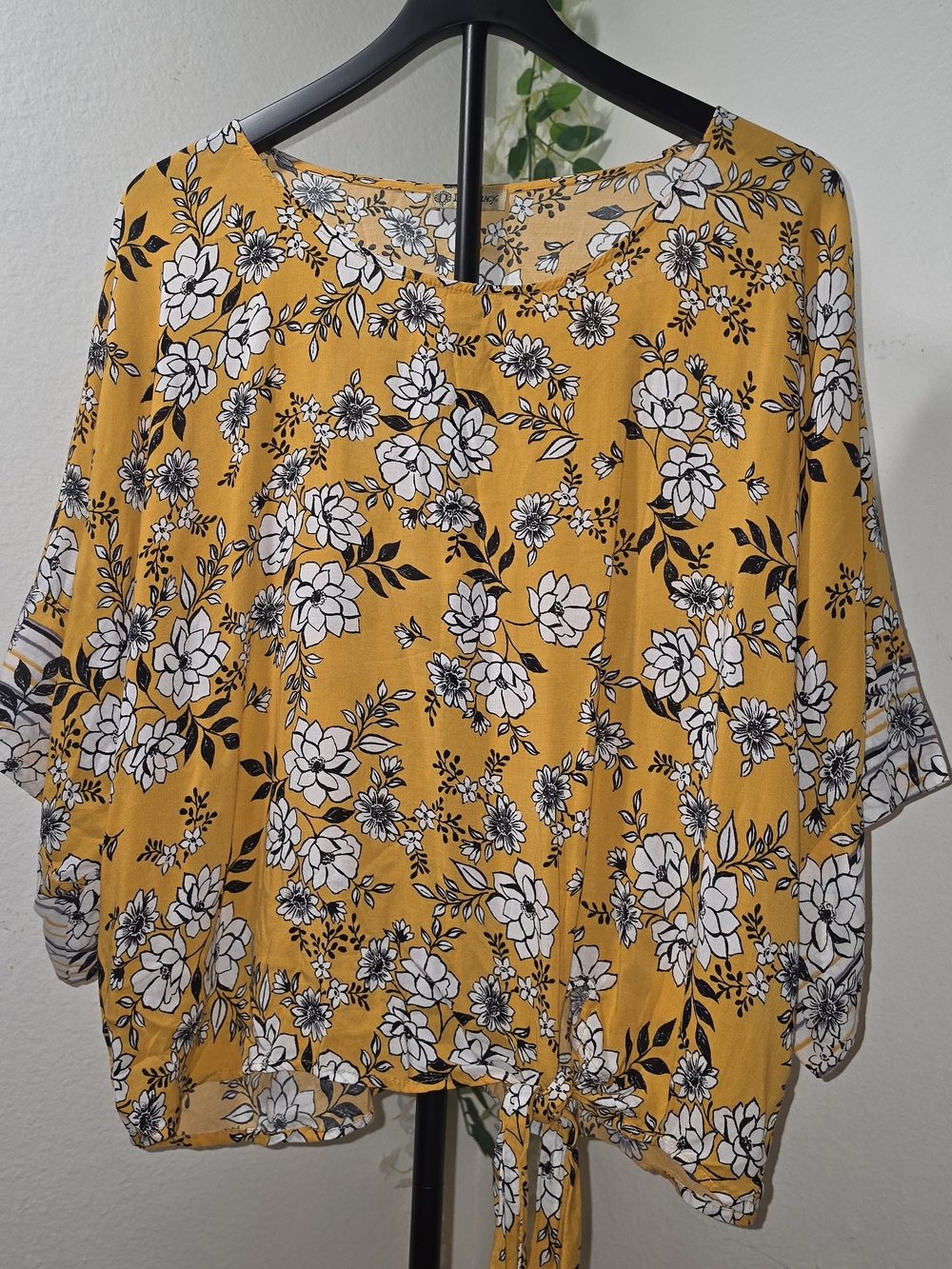 Democracy Mustard Floral Tie-Front Tunic